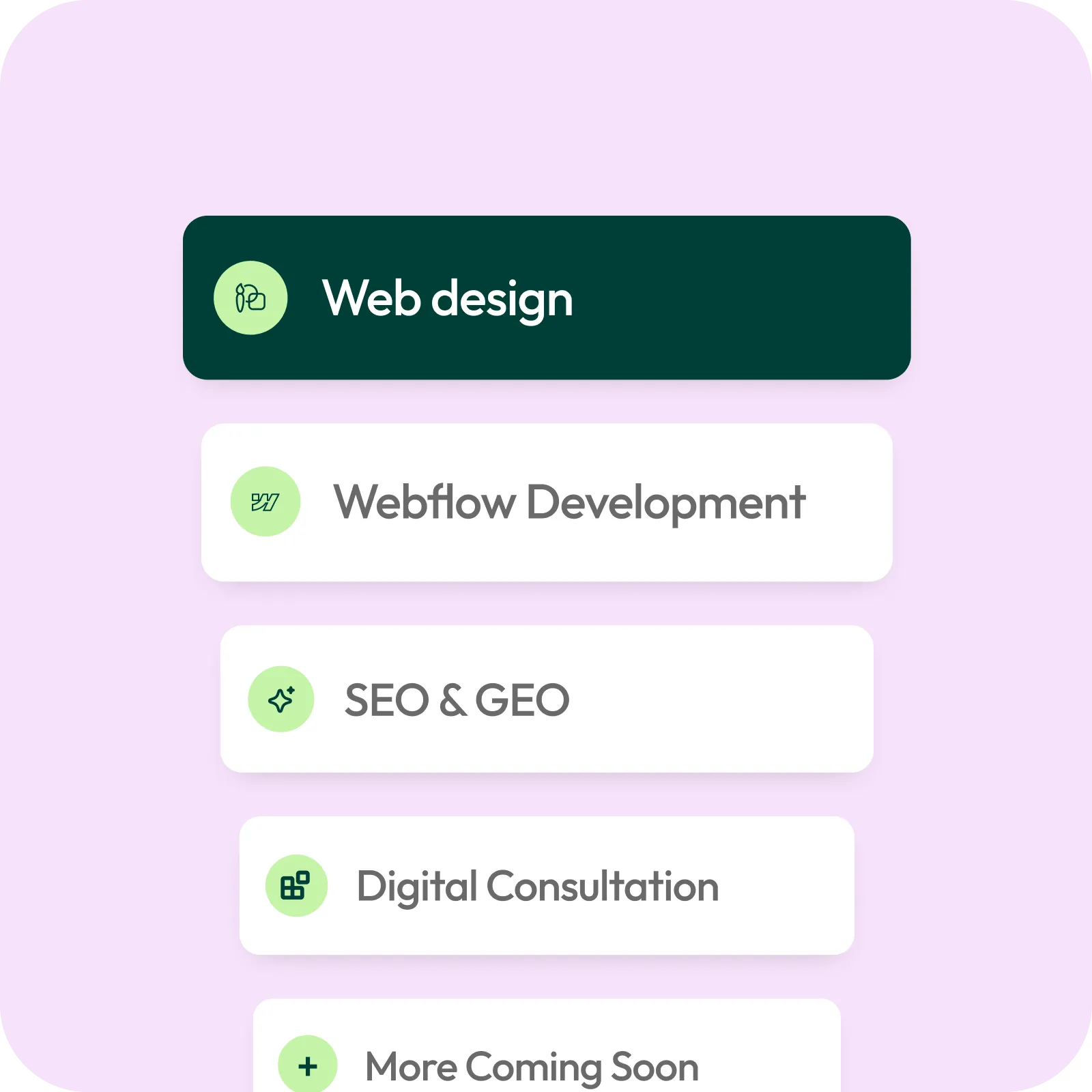 A list of services offered by fractional creative