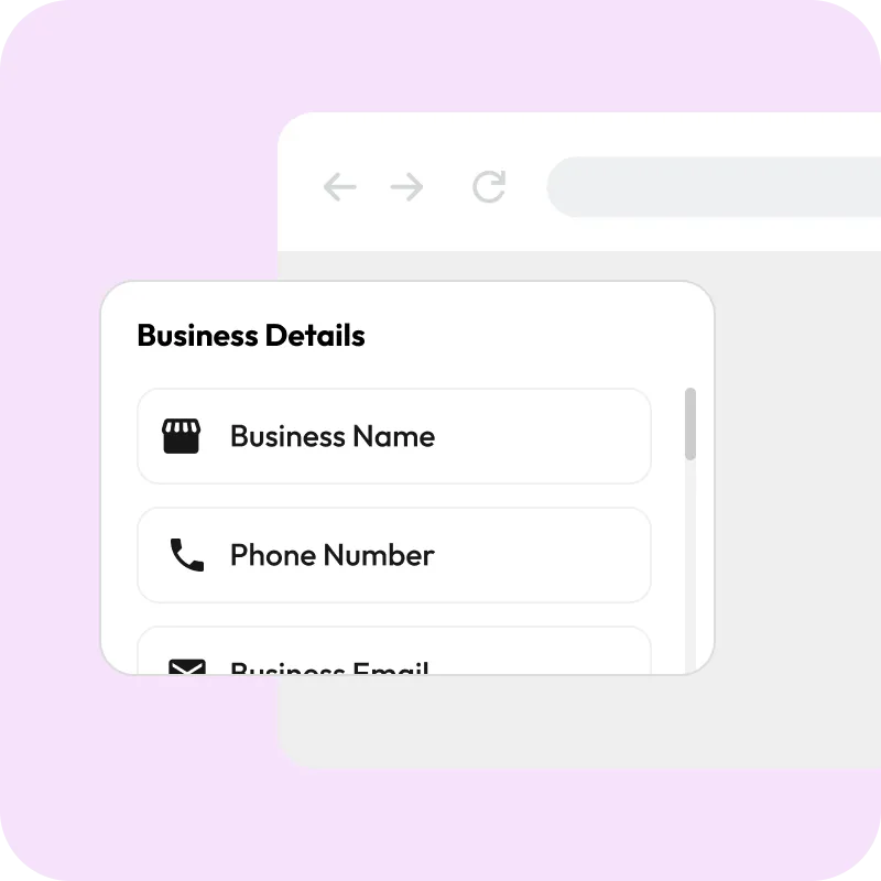 Business details popup showing the kind of information we collect