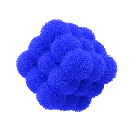 Cluster of fuzzy blue spheres grouped tightly on a white background.