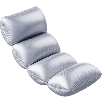 Inflatable silver-gray segmented cushion or backrest with four connected air chambers.
