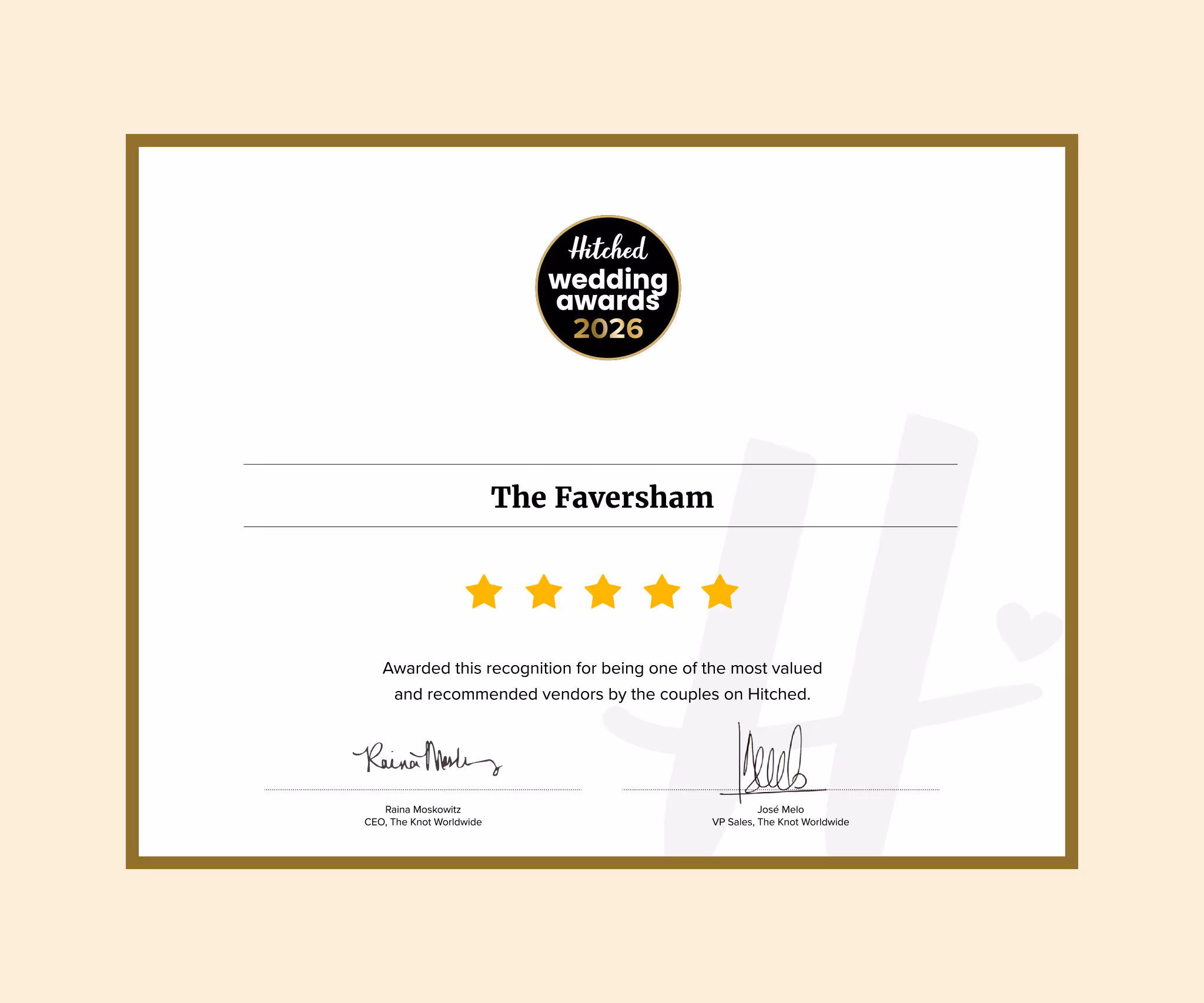 The Faversham, Hitched 2025 Wedding Awards Winners