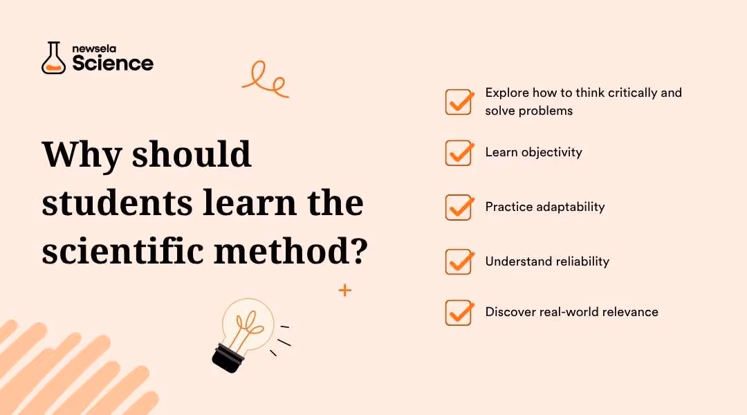 "Reasons students should learn the scientific method: explore critical thinking and problem-solving, learn objectivity, practice adaptability, understand reliability, and discover real-world relevance. Highlights the benefits of scientific inquiry skills."