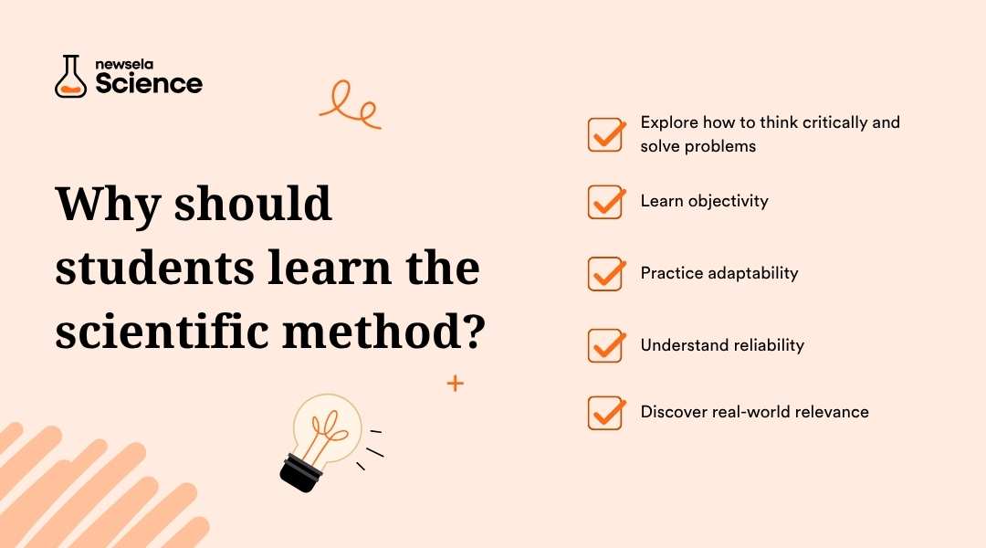 "Reasons students should learn the scientific method: explore critical thinking and problem-solving, learn objectivity, practice adaptability, understand reliability, and discover real-world relevance. Highlights the benefits of scientific inquiry skills."