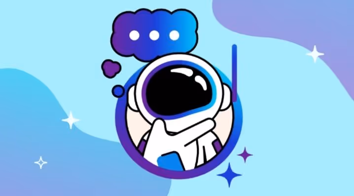 A cartoon illustration of an astronaut character, Luna, with a thought bubble containing three dots, suggesting it is thinking or processing information.