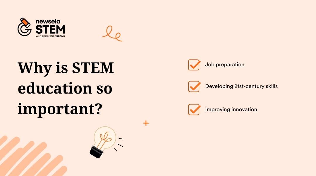 "Reasons why STEM education is important: job preparation, developing 21st-century skills, and improving innovation. Highlights career readiness and future-focused learning."