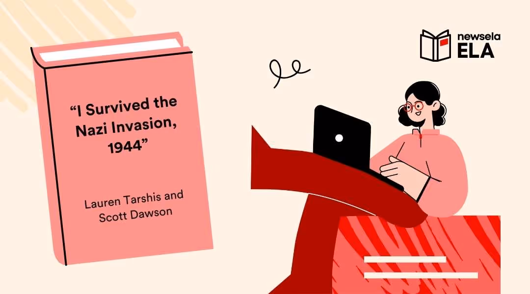 Newsela ELA book cover graphic for "I Survived the Nazi Invasion, 1944" by Lauren Tarshis and Scott Dawson.