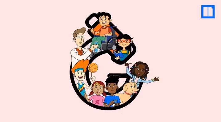 Promotional banner for Newsela titled "Meet the Learning League, Your Students' New Learning Buddies". A large lowercase "g" logo is filled with cartoon characters: Dr. Jeff, Frankie, Noor, Kayla, Lex, Addie, Sam, and Pip the dog.