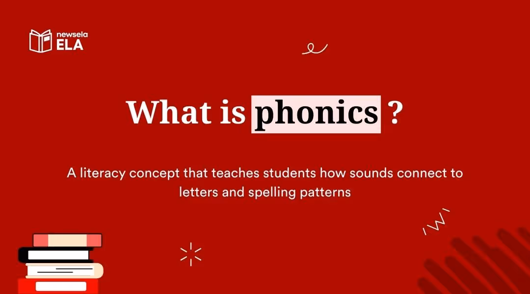 Educational slide defining phonics as a literacy concept teaching how sounds connect to letters and spelling patterns.