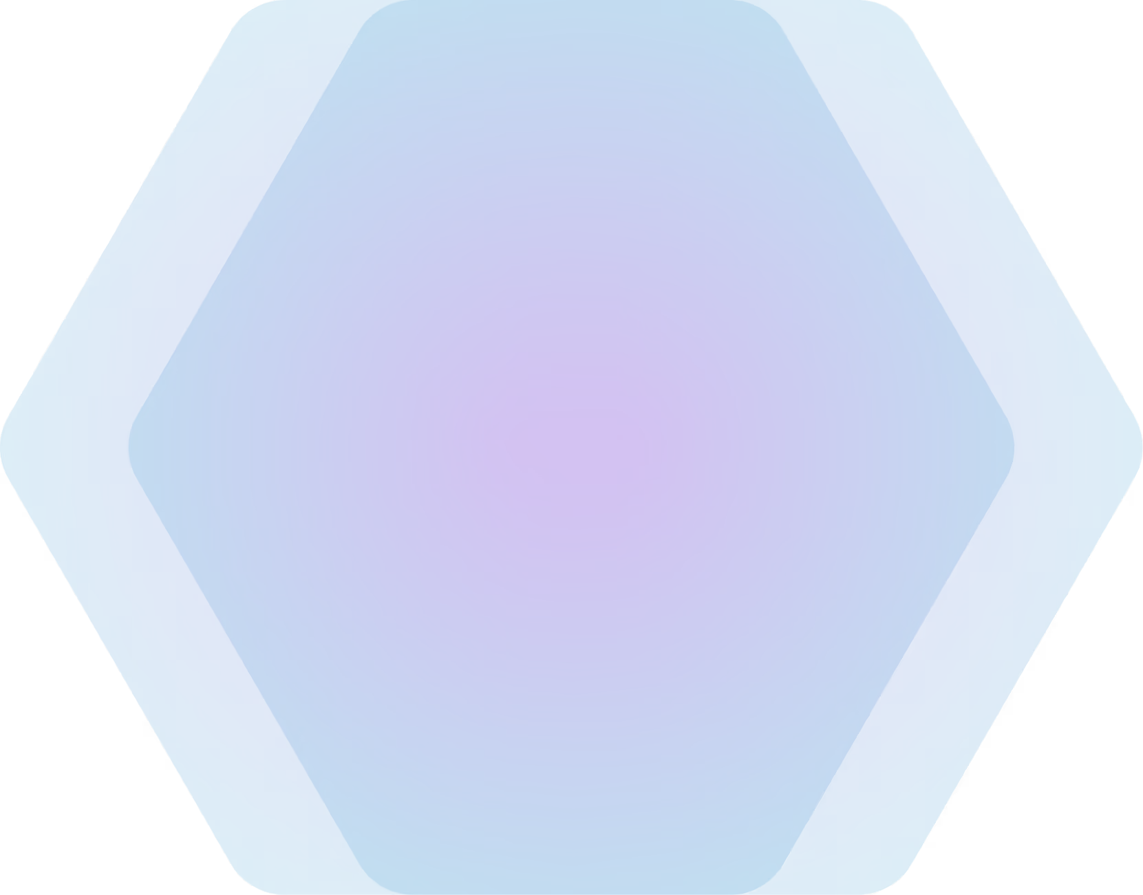 Blue and purple gradient overlapping hexagons with rounded corners on a transparent background.