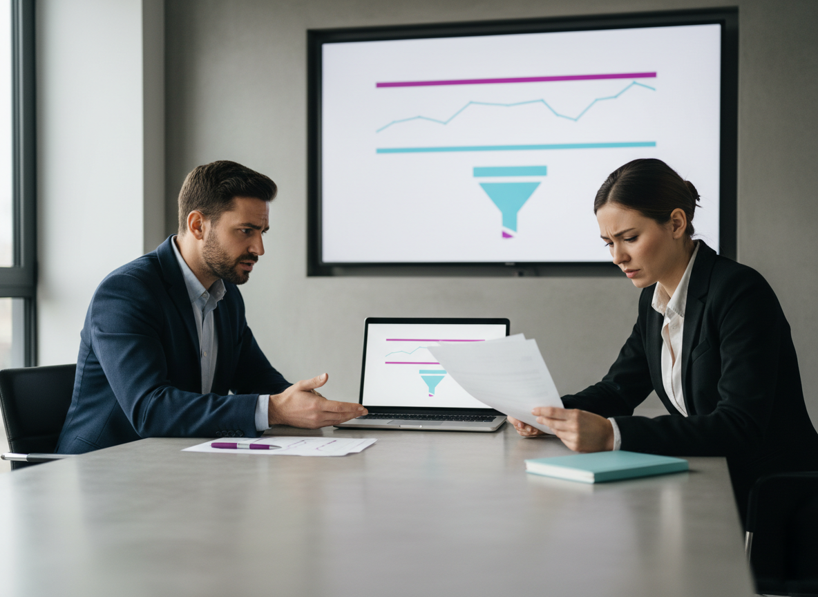 SaaS founders reviewing their paltry sales numbers