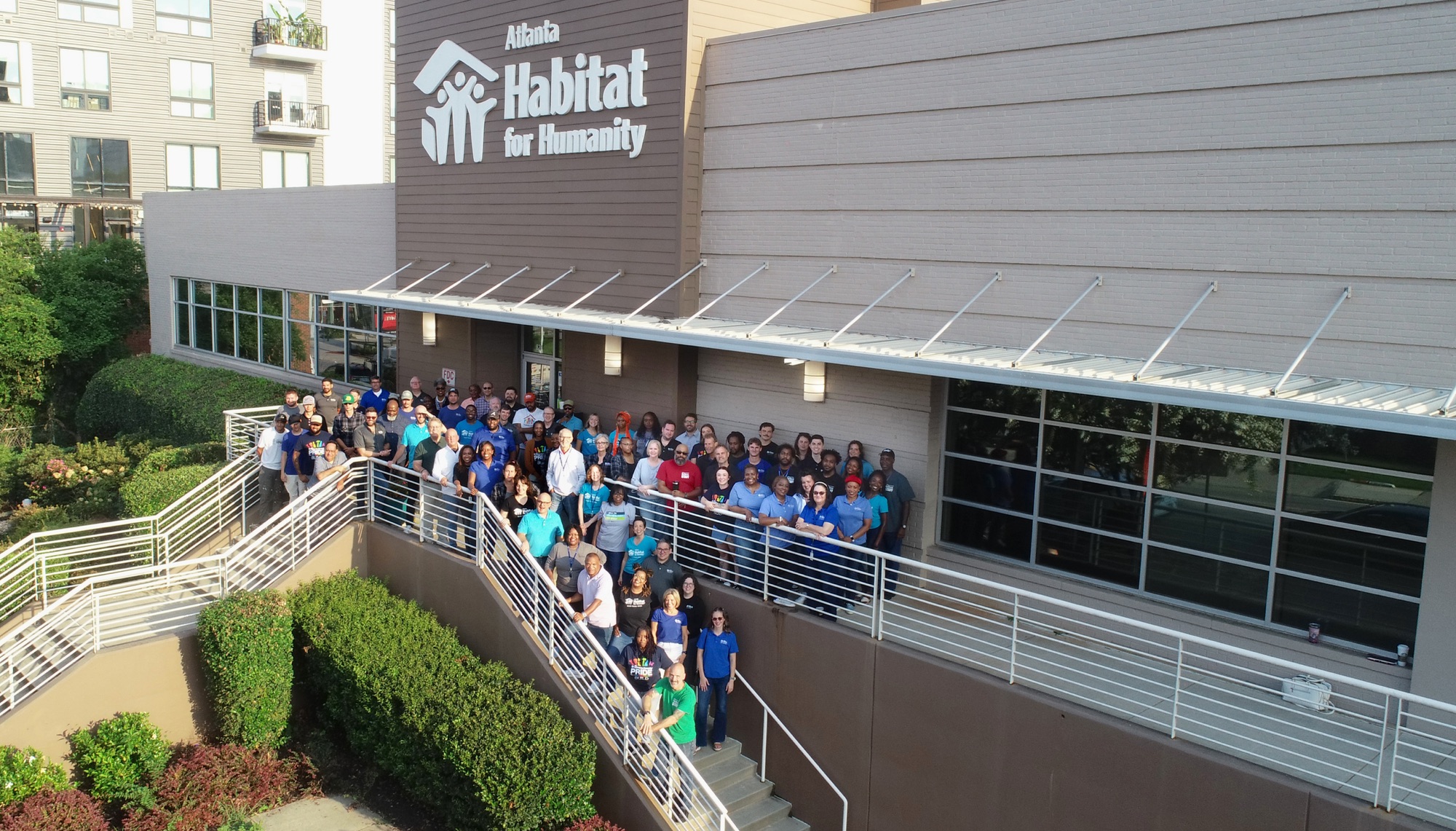 Atlanta Habitat for Humanity staff gathered outside the office on Memorial Drive