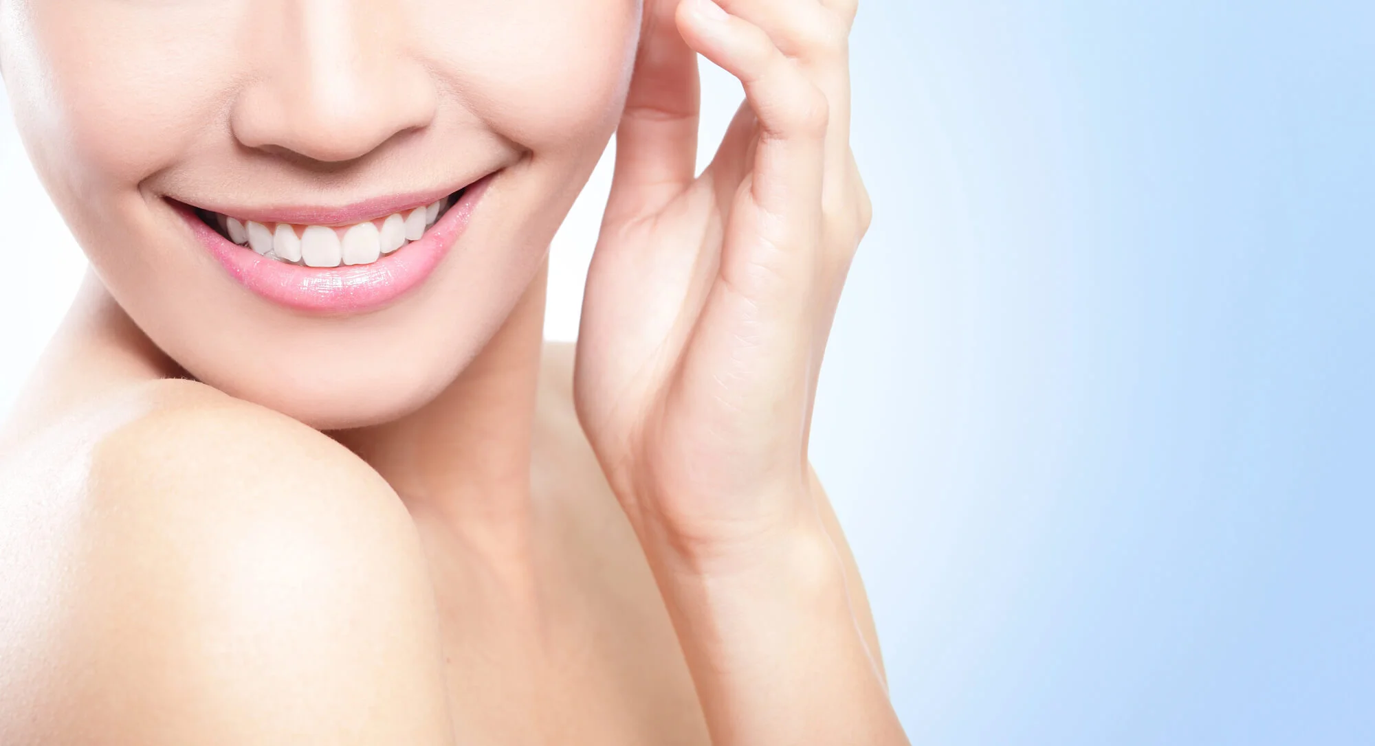 Closeup of smiling woman with perfect white teeth – cosmetic dentist near me