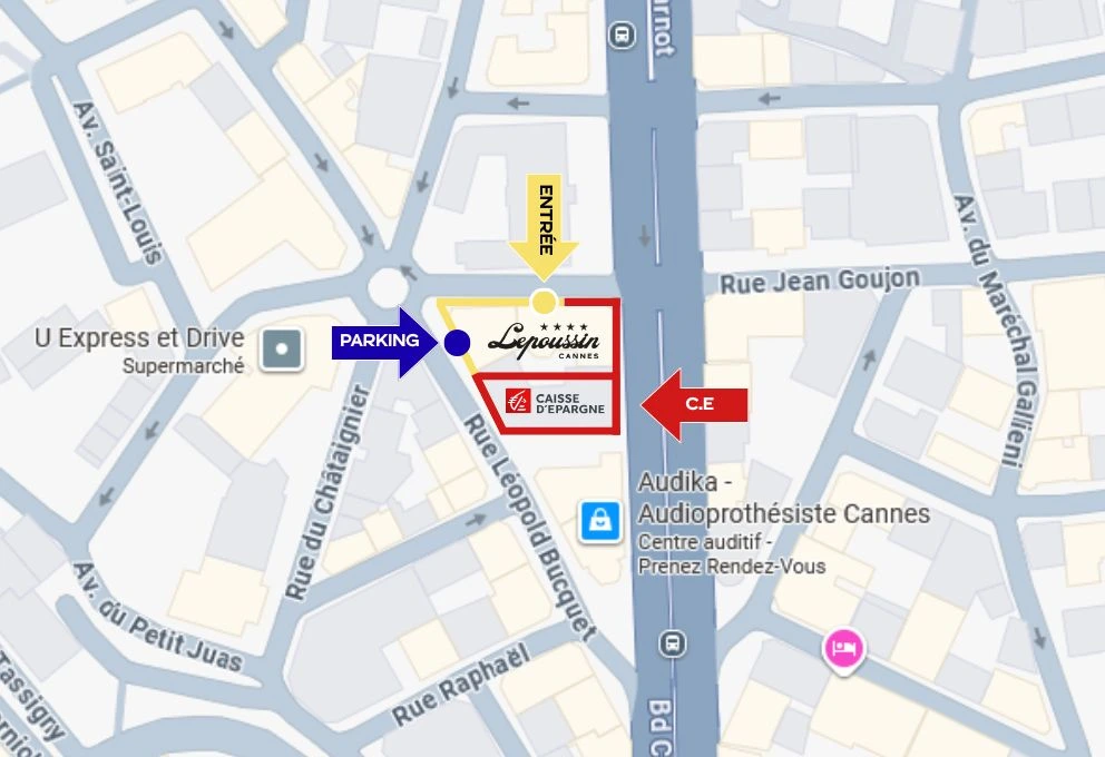 Access to LePoussin Hotel in the center of Cannes.