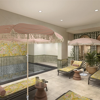 Indoor swimming pool at the LePoussin Hotel in Cannes.