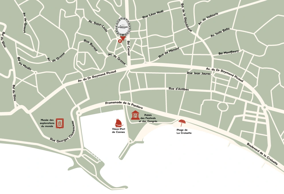 Accès à l'Hôtel Lepoussin dans le centre de Cannes.