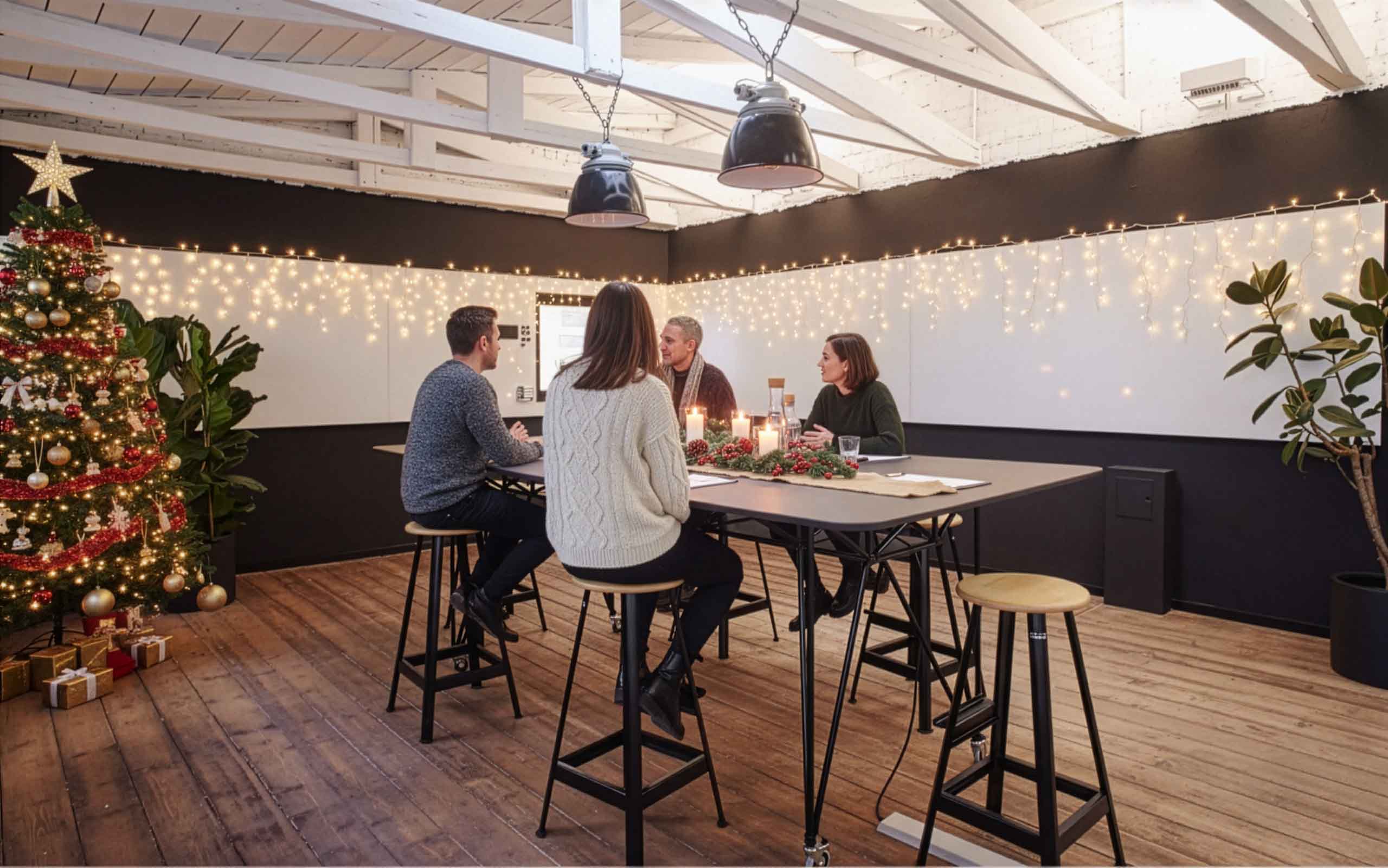 Stehtisch und Arbeitsbfläche mit Barhockern