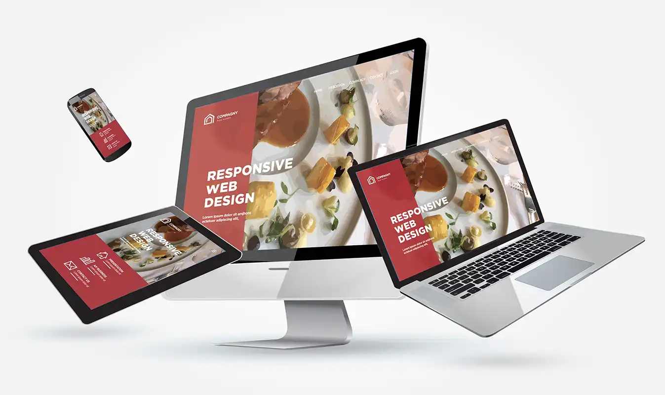 pc, nettbrett og mobil som svever i luften