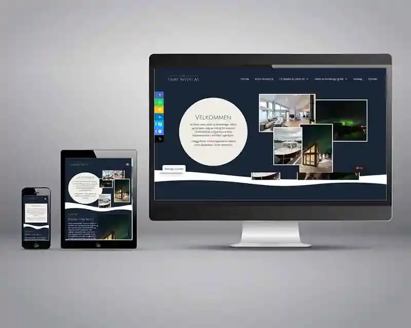 En PC, laptop, nettbrett og mobiltelefon som alle viser bilde av en nettside med et skreddersydd design