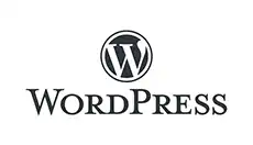 WordPress-logo med en sirkel som inneholder en stilisert W over ordet WordPress.