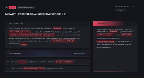 Get AI-driven alert investigations with detailed reports and evidence.