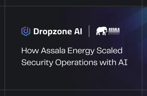 A purple background with a white elephant and the words "Dropzone AI" and "Assala Energy Scaling Security Operations with AI".