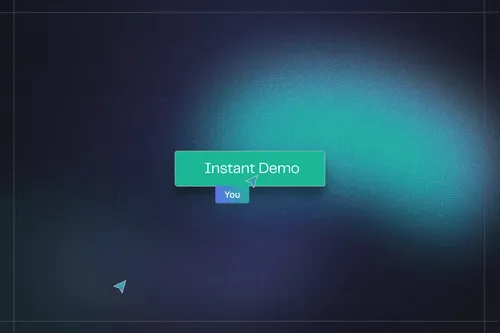 Cursor hovering over a green button labeled 'Instant Demo' with a small label 'You' below on a dark blue and teal gradient background.