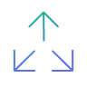 Blue arrow icon pointing up and diagonally down left and right.