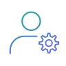 Icon of a person with a gear symbol representing user settings or account configuration.