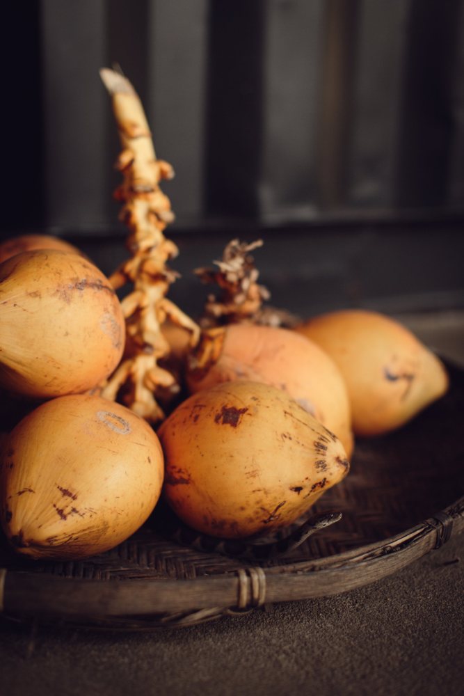 King coconuts in a woven basket