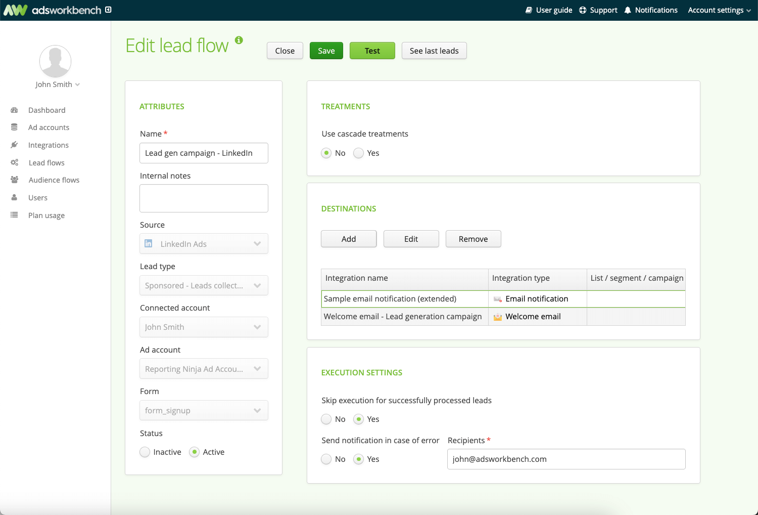 Lead flow for LinkedIn Lead Gen Forms