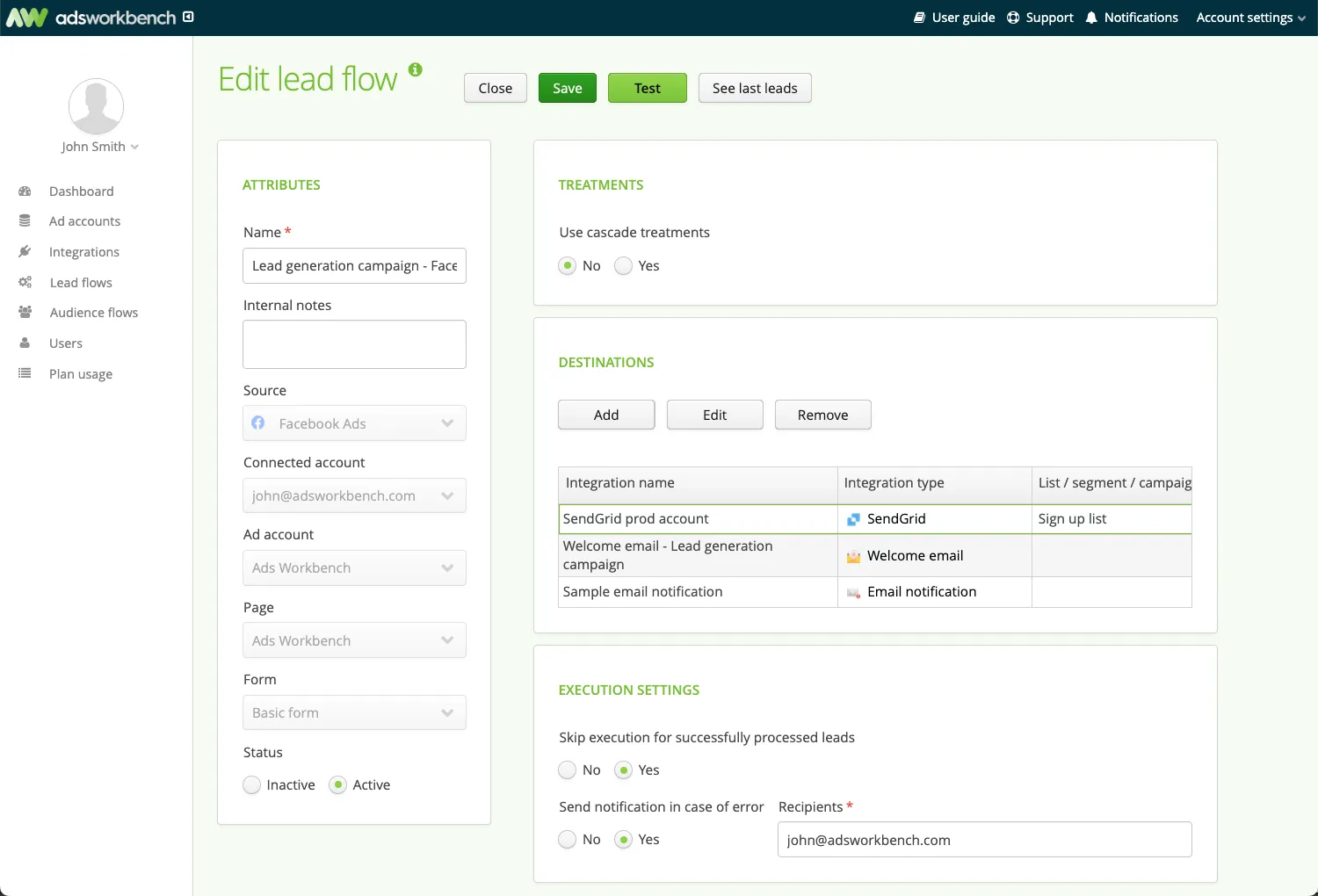 Lead flow in Ads Workbench