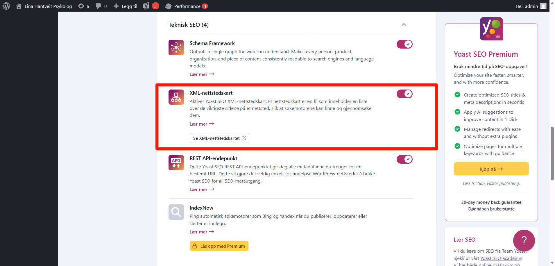 Her finner du XML nettstedskartet i YOAST SEO