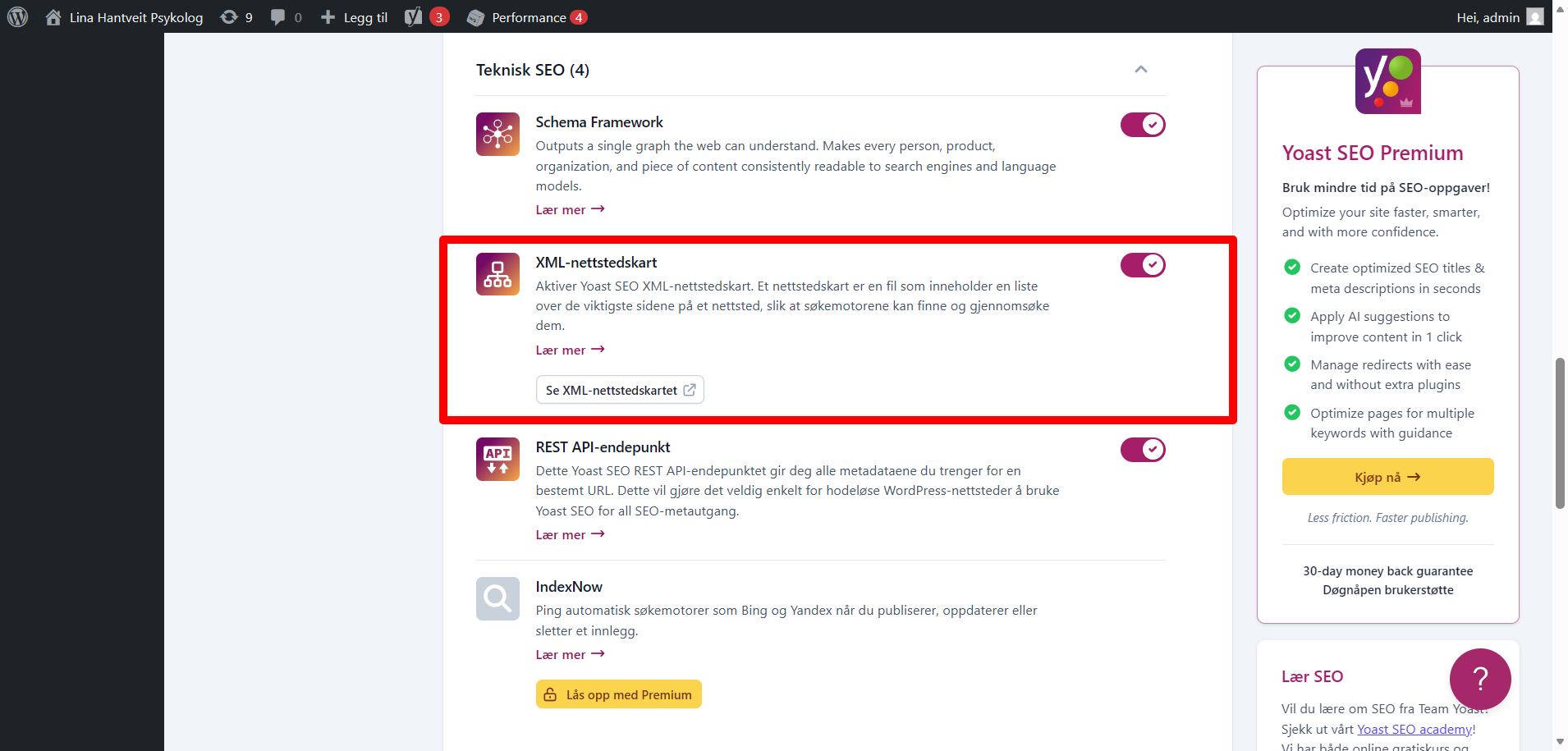 Her finner du XML nettstedskartet i YOAST SEO
