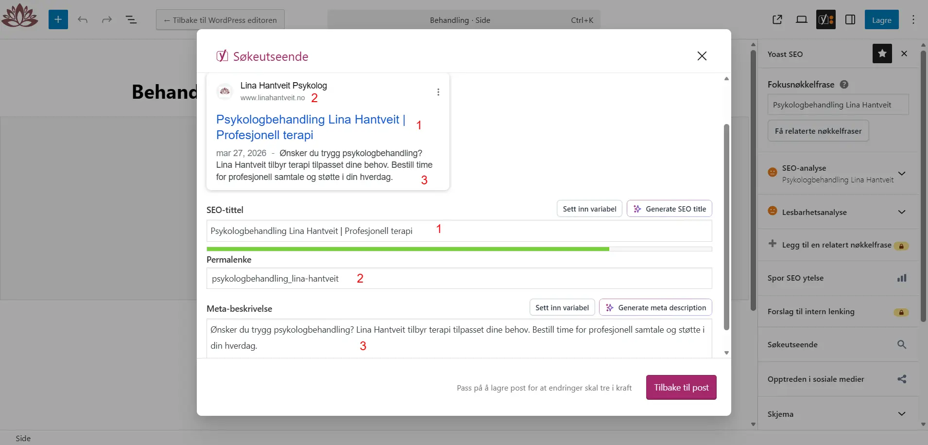 Hvor du legger inn metadata i Yoast