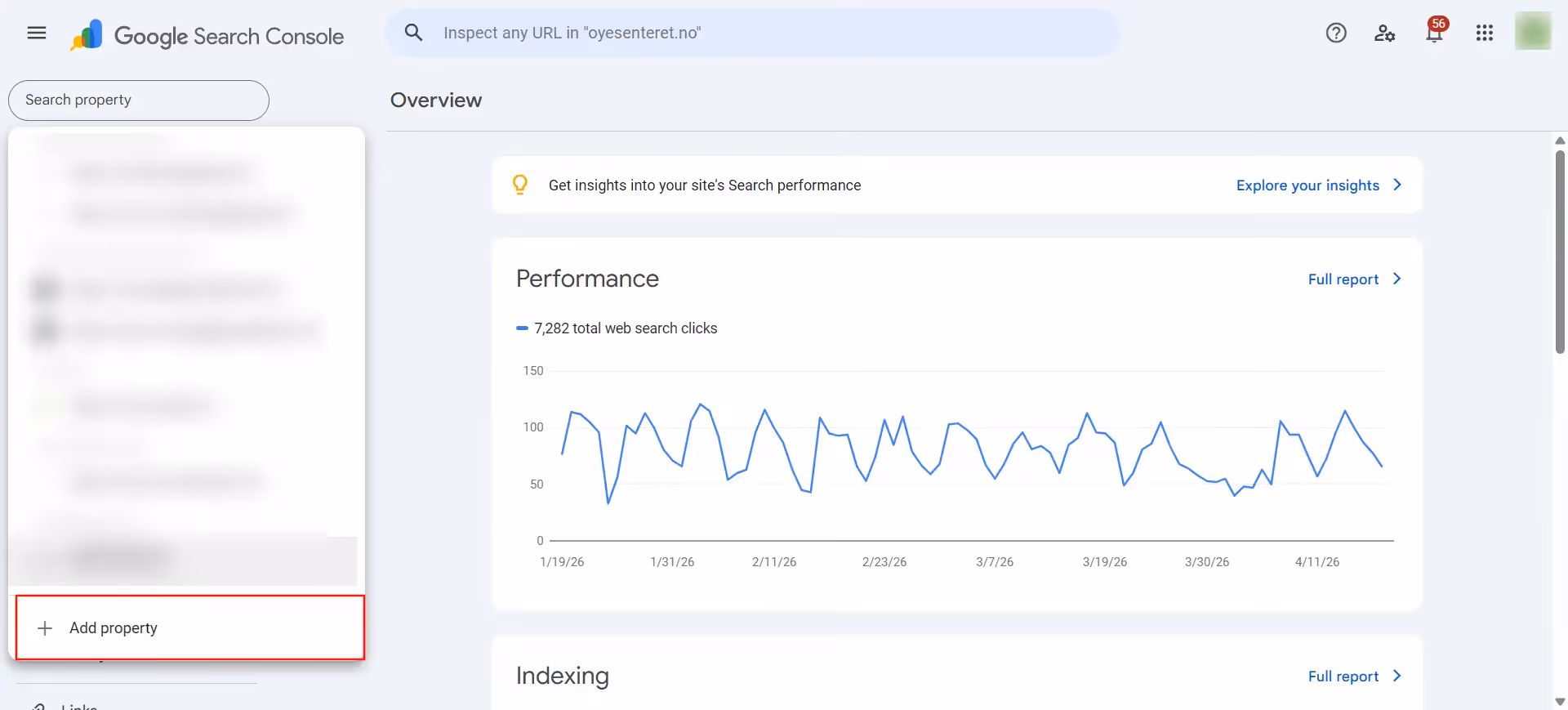 Hvor du legger til en ny nettside i Google Search console