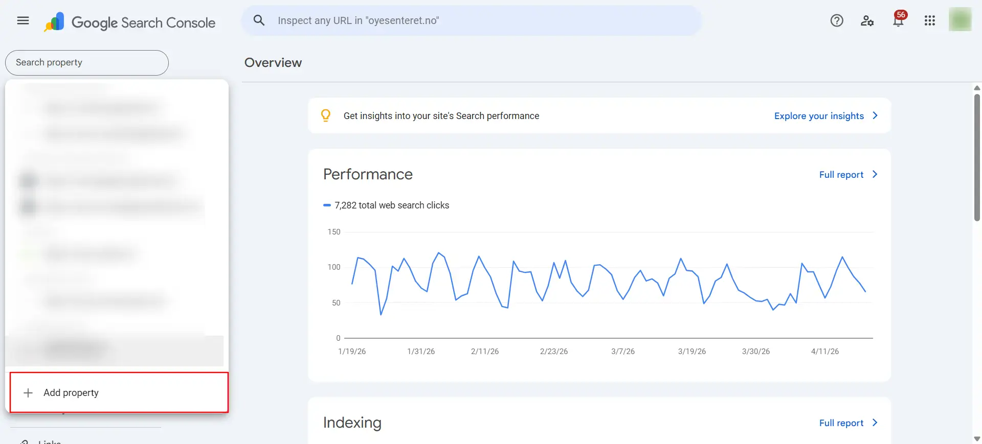 Hvor du legger til en ny nettside i Google Search console