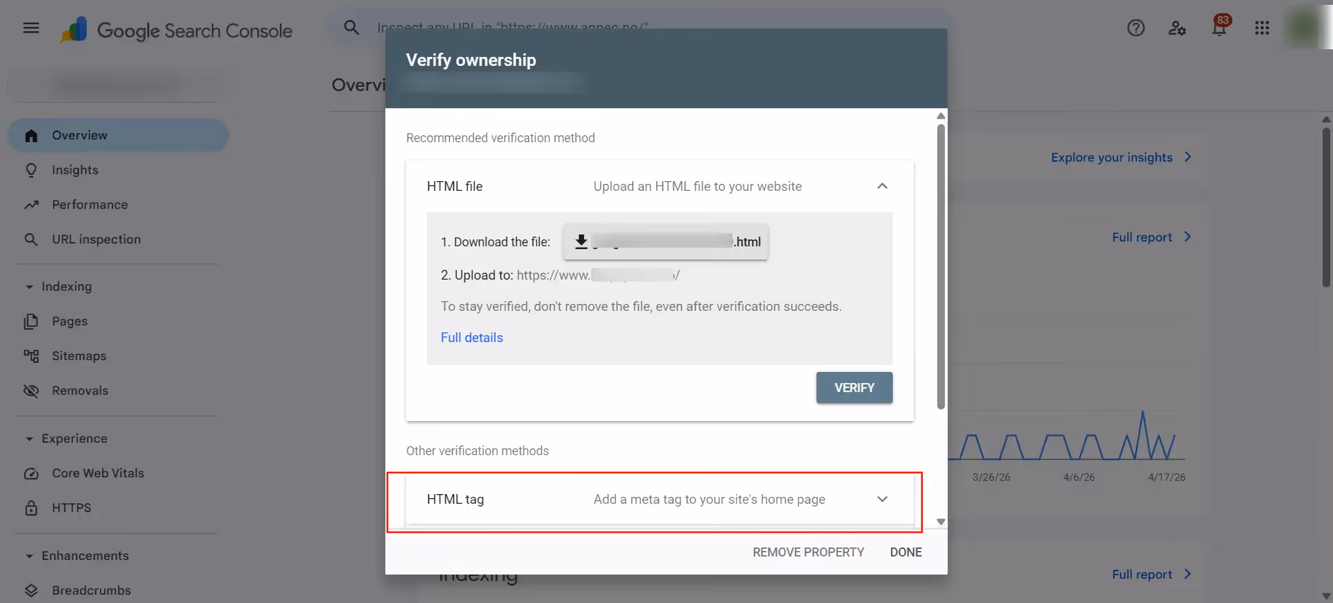Hvor du finner verifiseringskodene i Google Search Console