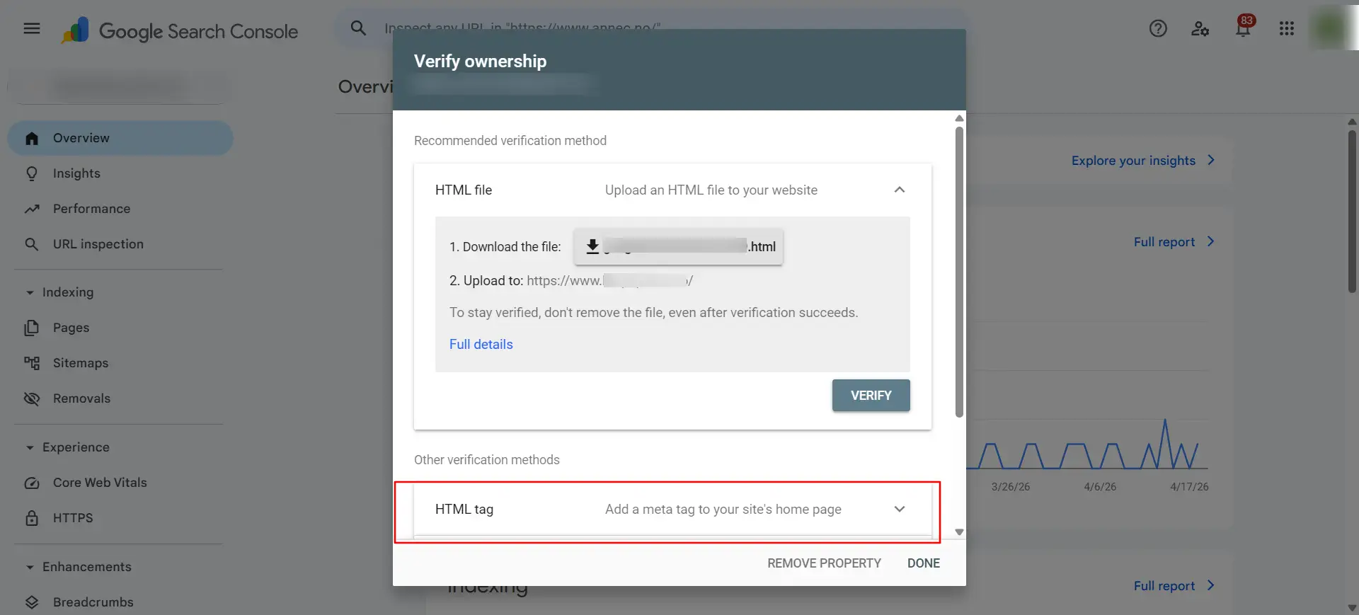 Hvor du finner verifiseringskodene i Google Search Console