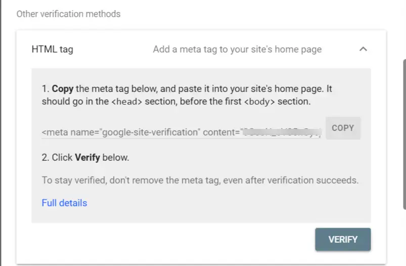 HTML tag koden i Google Search Console