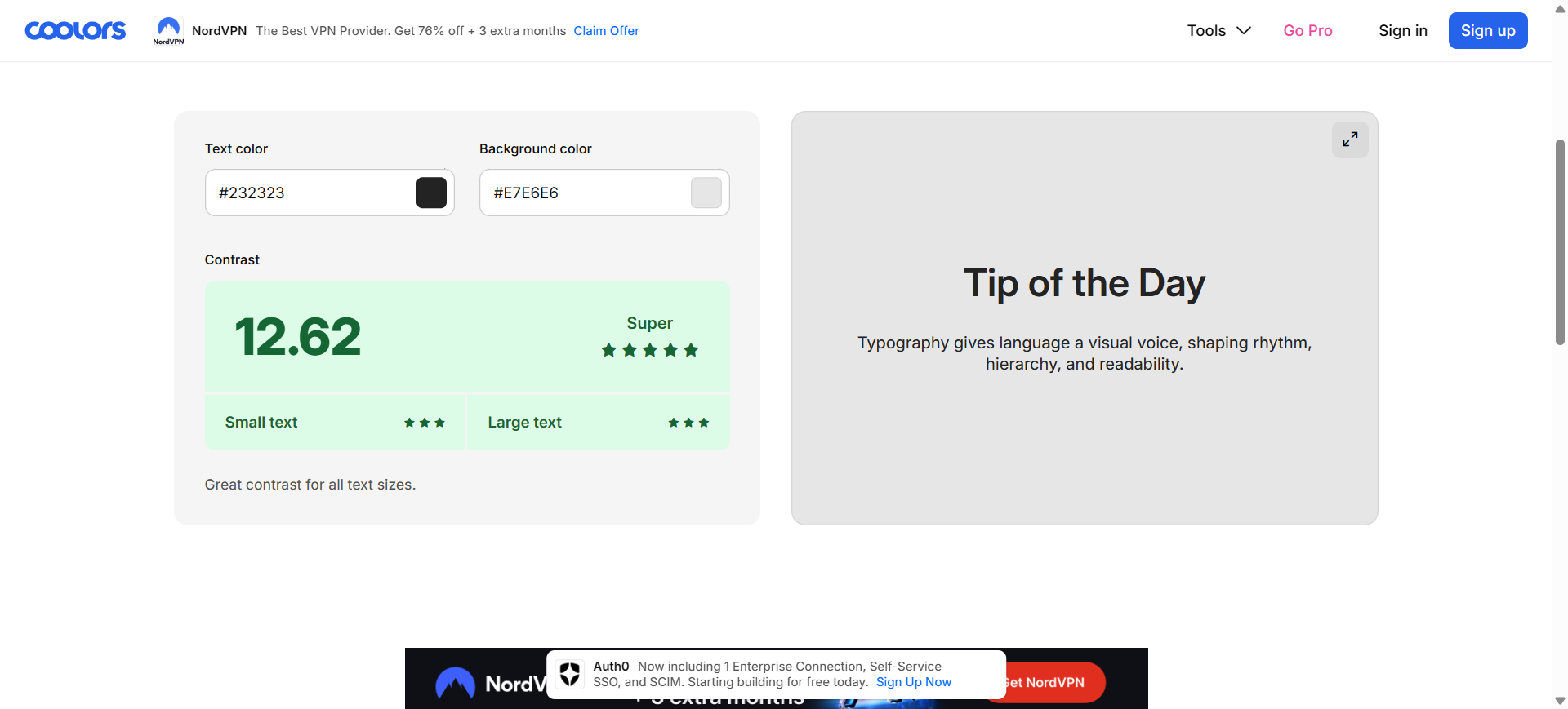 Bilde av kontrast testing av forskjell mellom tekst og bakgrunn.  Her sort tekst på lyse grått som gir god kontrast