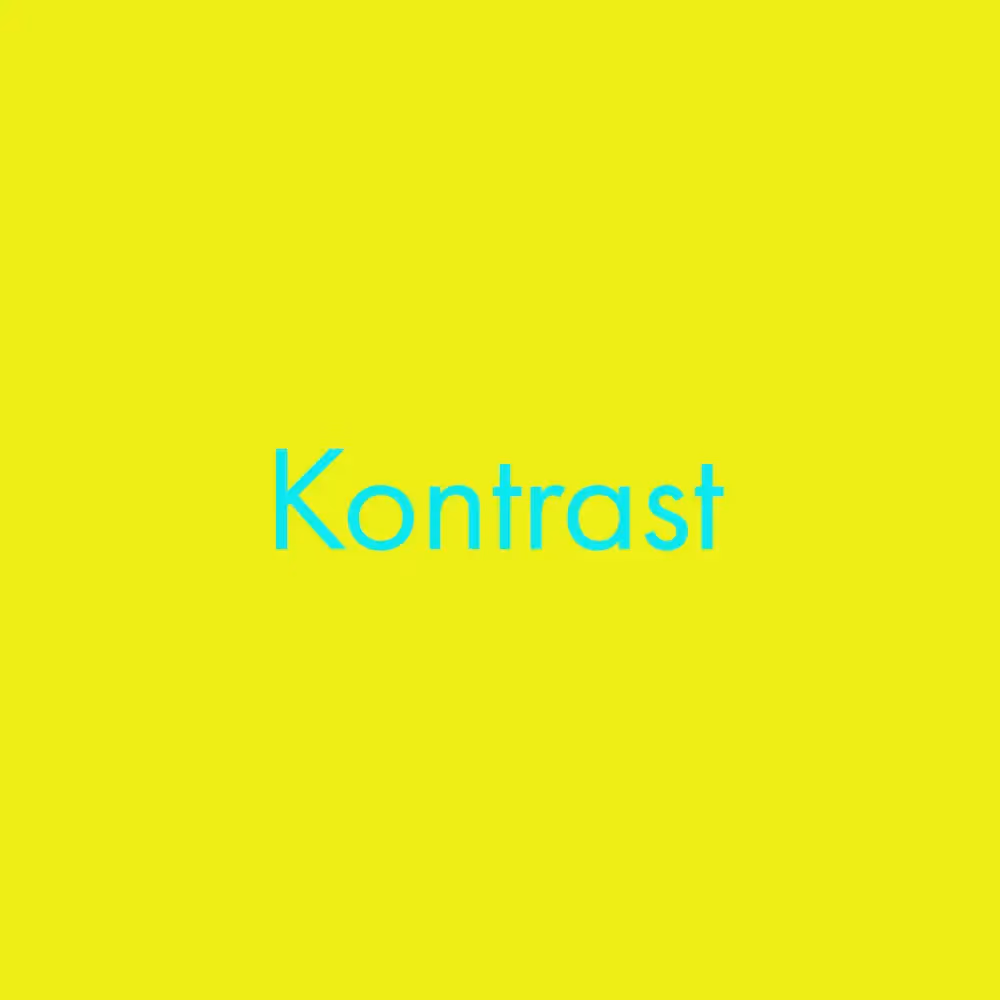 Bilde av turkis tekst på gul bakgrunn, noe som gir veldig dårlig kontrast og er vanskelig å lese.