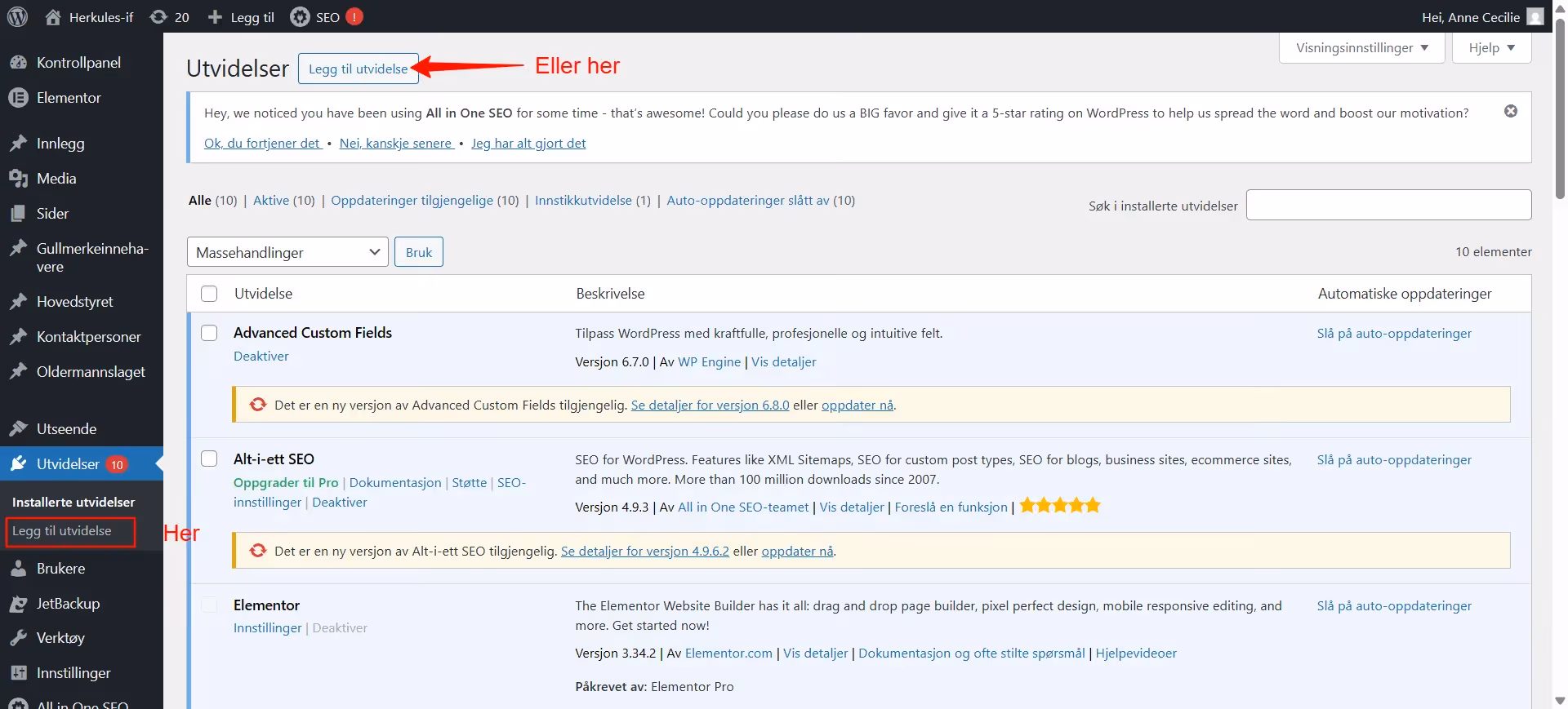 Bilde av hva du må likke på for å legge til en Plugin i Wordpress