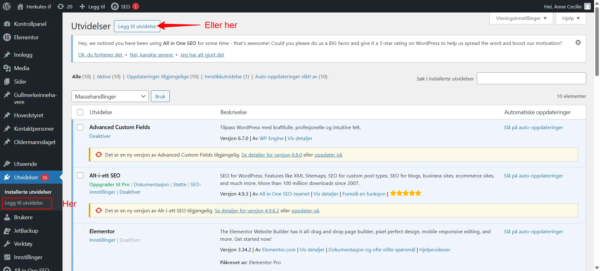 Bilde av hva du må likke på for å legge til en Plugin i Wordpress