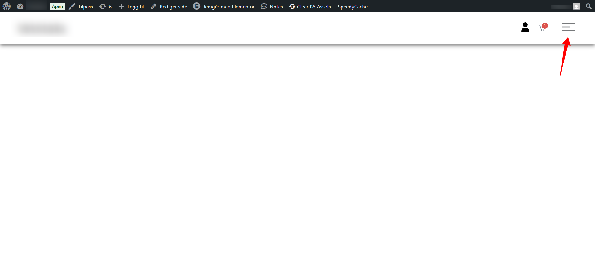 Bildet viser et hamburgerikon i en header på en nettside