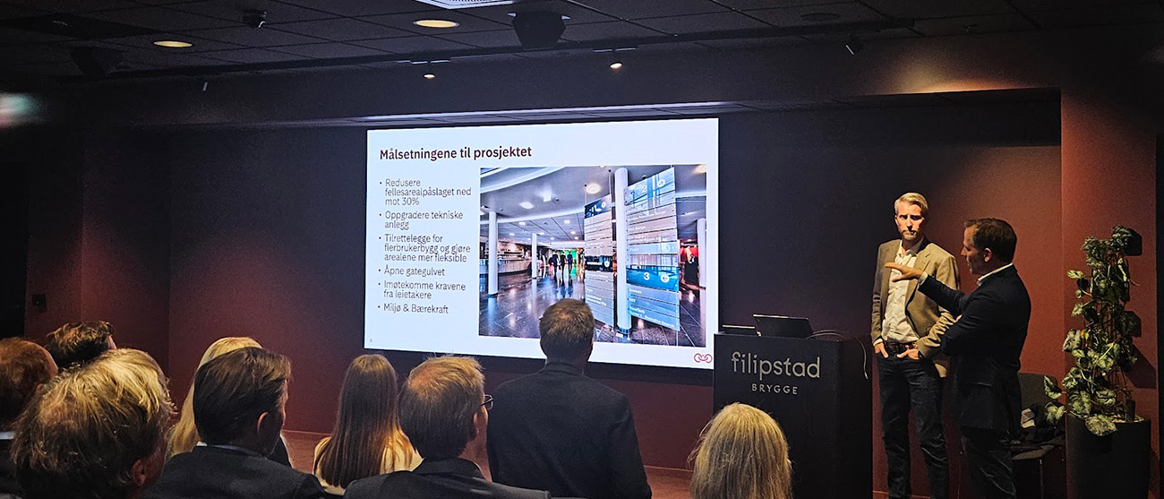 Dag Tønder og Ole Jacob Damsund fra Storebrand Eiendom, fortalte om oppgraderingen av Filipstad Brygge.