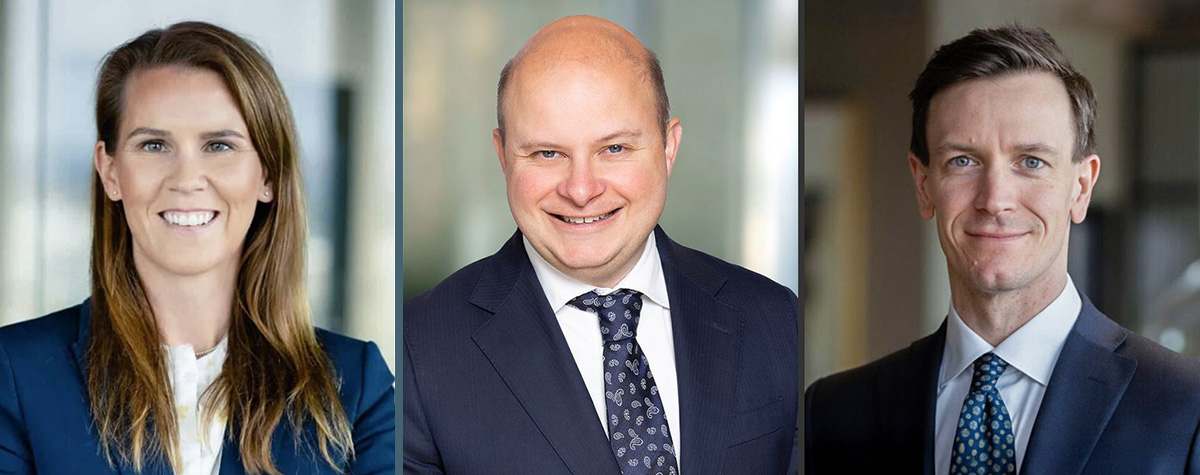 På kurset får du innsikt fra dyktige fagfolk. På bildet f.v.: Anette Thunes, partner i Føyen, Sven Magnus Rivertz, advokat og juridisk fagleder i Norsk Eiendom, og Vegard Thunes Jørgensen, advokat i Wikborg Rein.