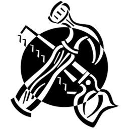 Logoen til Fager Bygg og Eiendom, en sirkel med verktøy, i sort.