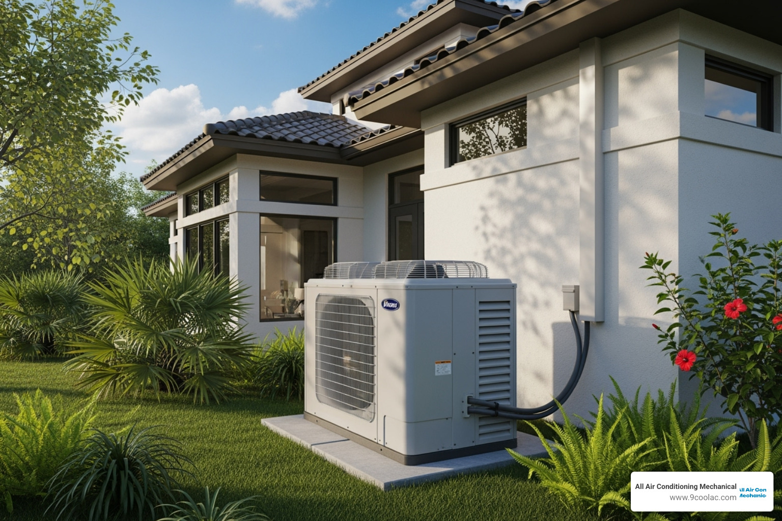 outdoor heat pump unit next to a Florida home - heating repair hialeah outdoor heat pump unit next to a Florida home - heating repair hialeah