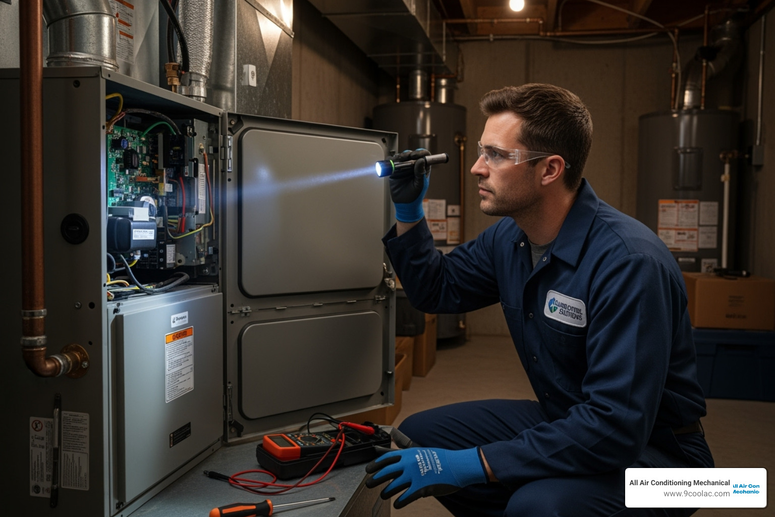 of a professional technician inspecting a furnace unit - furnace repair pembroke pines