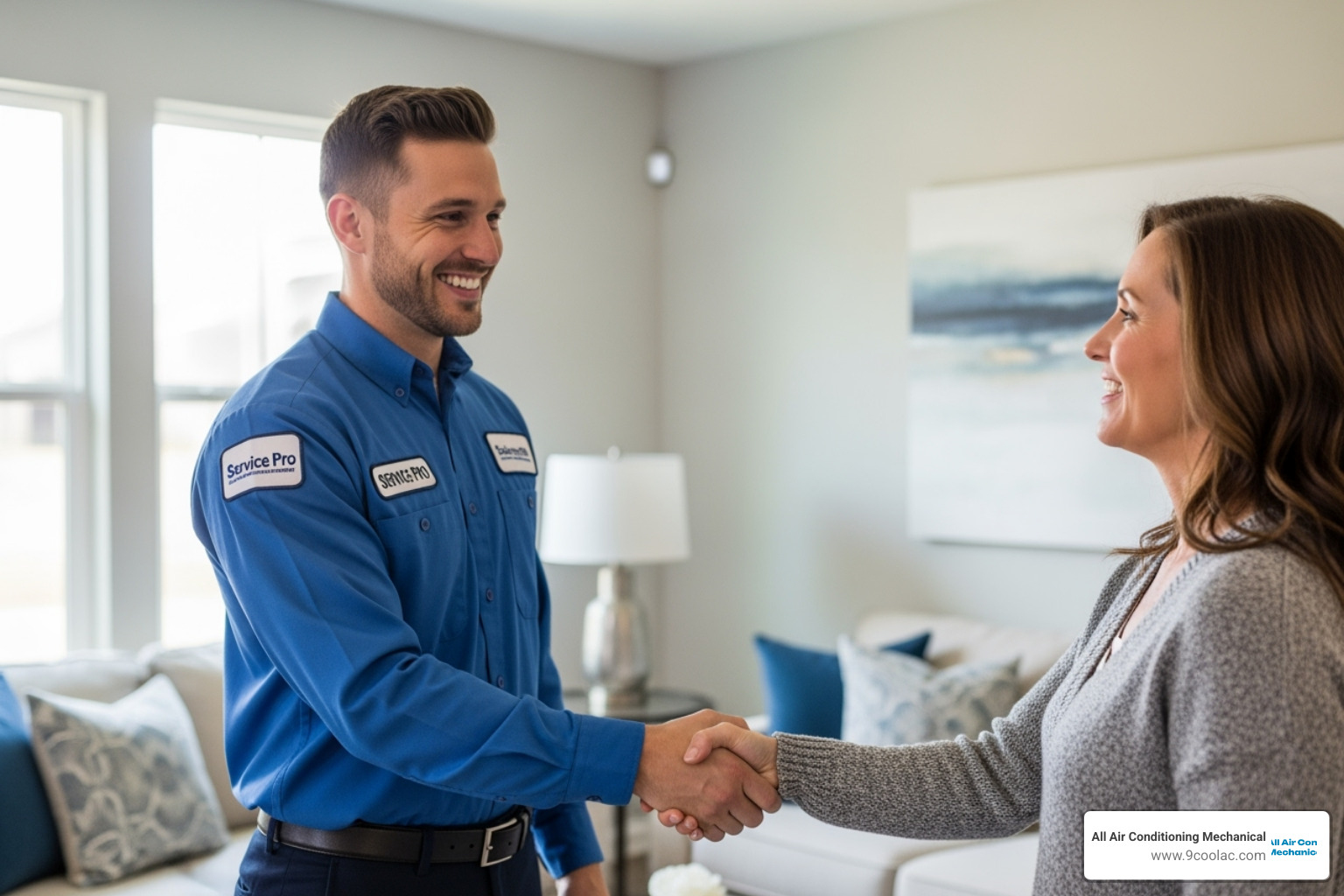 of a friendly technician shaking hands with a satisfied homeowner - furnace repair pembroke pines